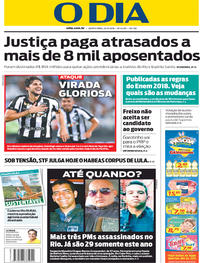 Capa do jornal O Dia 22/03/2018