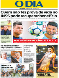 Capa do jornal O Dia 25/08/2018