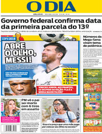Capa do jornal O Dia 26/06/2018