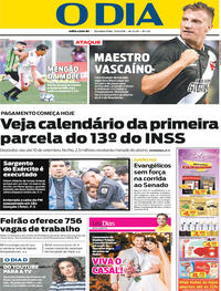 Capa do jornal O Dia 27/08/2018