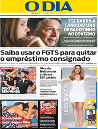 Capa do jornal O Dia 28/09/2018