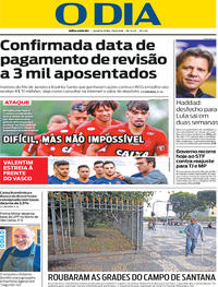 Capa do jornal O Dia 29/08/2018