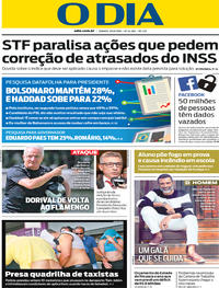 Capa do jornal O Dia 29/09/2018