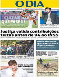 Capa do jornal O Dia 29/11/2018