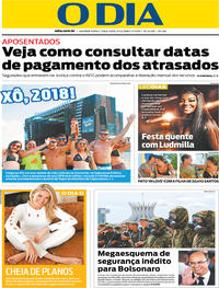 Capa do jornal O Dia 31/12/2018