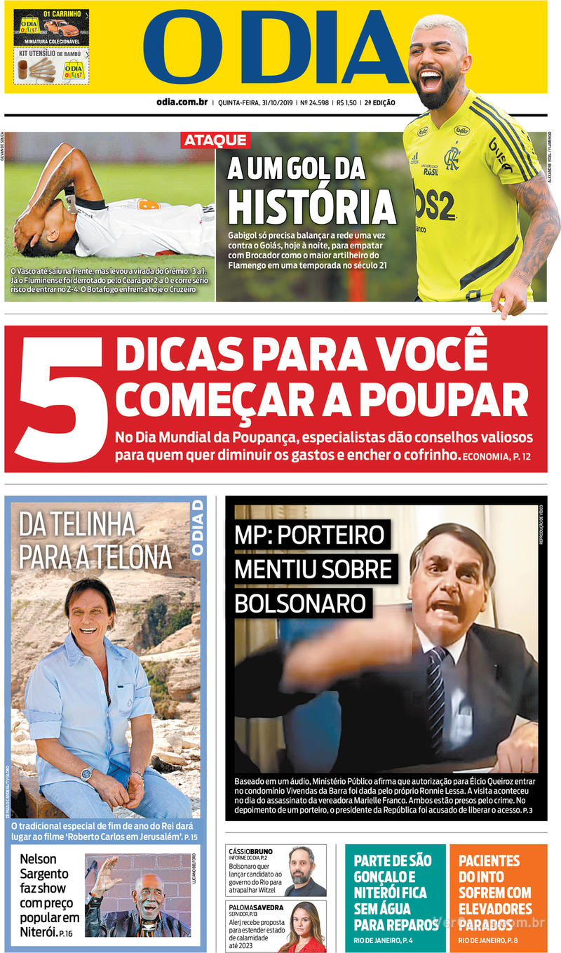 Capa do jornal O Dia 31/10/2019