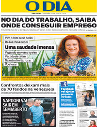 Capa do jornal O Dia 01/05/2019
