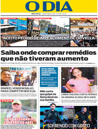 Capa do jornal O Dia 03/04/2019