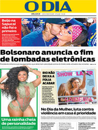 Capa do jornal O Dia 08/03/2019