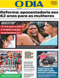 Capa do jornal O Dia 15/02/2019