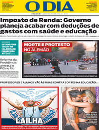 Capa do jornal O Dia 15/05/2019