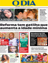 Capa do jornal O Dia 22/02/2019