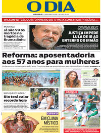 Capa do jornal O Dia 31/01/2019