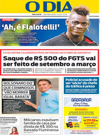 Capa do jornal O Dia 06/08/2019