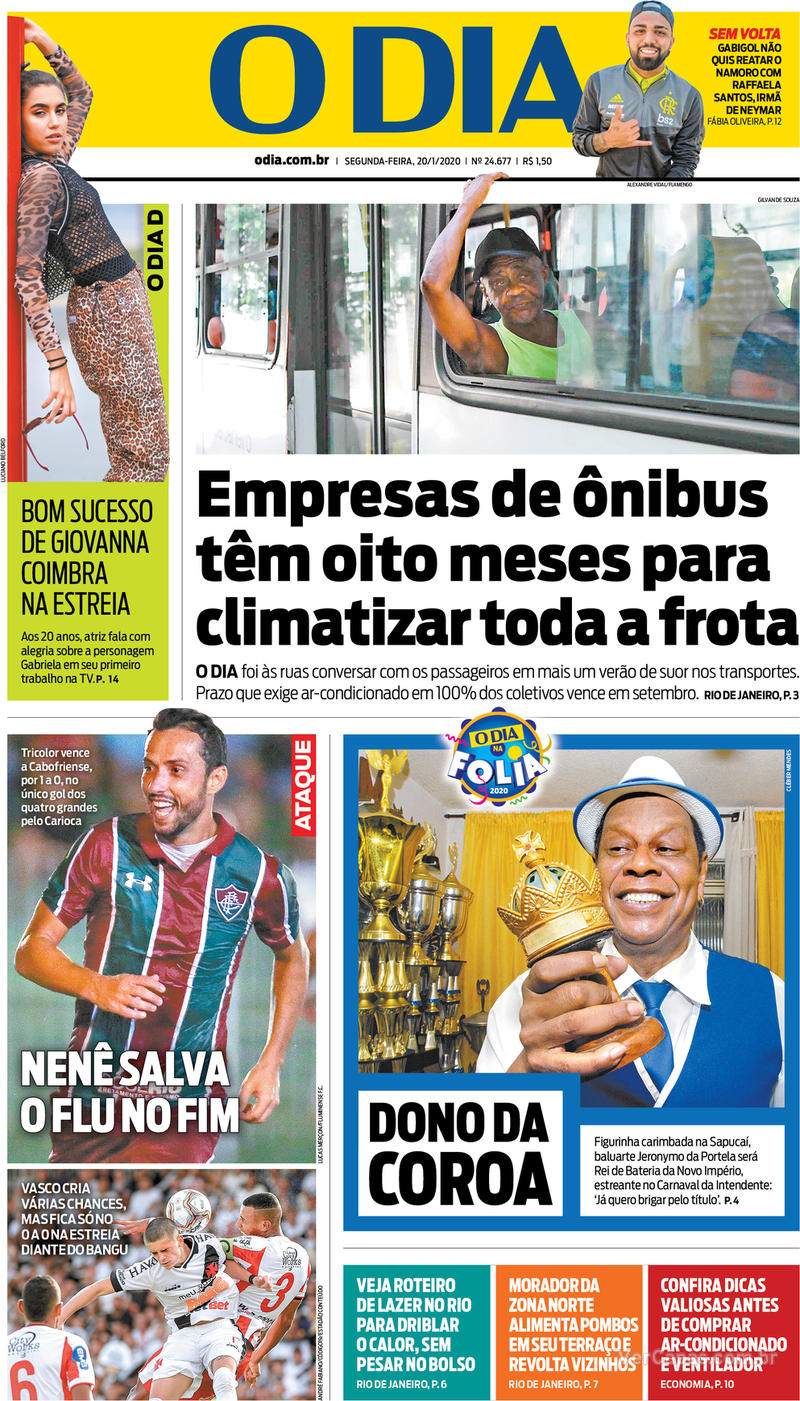 Capa do jornal O Dia 20/01/2020