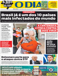 Capa do jornal O Dia 01/05/2020