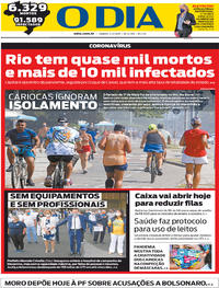 Capa do jornal O Dia 02/05/2020