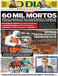 Capa do jornal O Dia 02/07/2020
