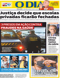 Capa do jornal O Dia 07/08/2020