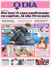 Capa do jornal O Dia 08/03/2020