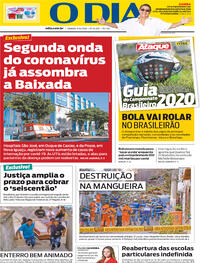 Capa do jornal O Dia 08/08/2020