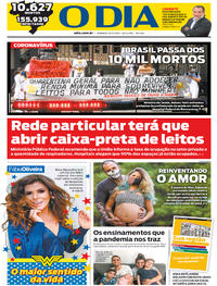 Capa do jornal O Dia 10/05/2020