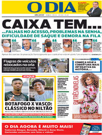 Capa do jornal O Dia 13/09/2020