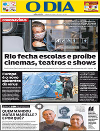 Capa do jornal O Dia 14/03/2020