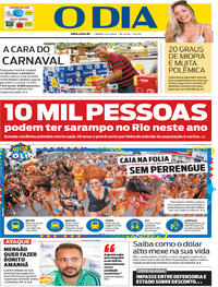 Capa do jornal O Dia 15/02/2020