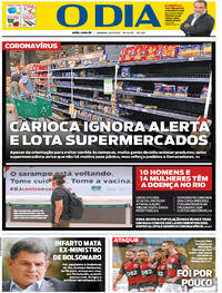 Capa do jornal O Dia 15/03/2020