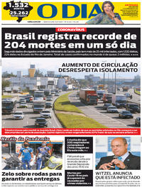 Capa do jornal O Dia 15/04/2020