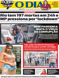 Capa do jornal O Dia 15/05/2020