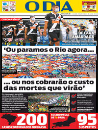 Capa do jornal O Dia 16/03/2020