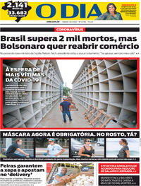 Capa do jornal O Dia 18/04/2020