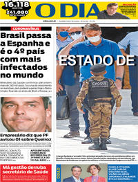 Capa do jornal O Dia 18/05/2020