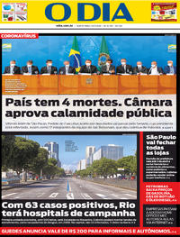 Capa do jornal O Dia 19/03/2020
