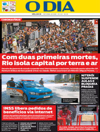 Capa do jornal O Dia 20/03/2020