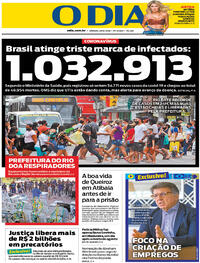 Capa do jornal O Dia 20/06/2020