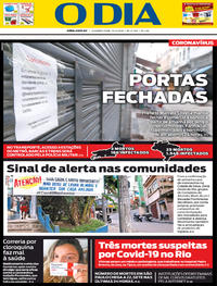 Capa do jornal O Dia 23/03/2020
