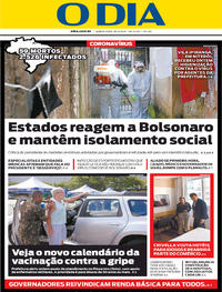 Capa do jornal O Dia 26/03/2020