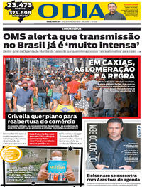 Capa do jornal O Dia 26/05/2020