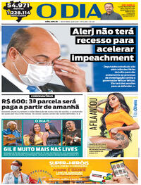 Capa do jornal O Dia 26/06/2020