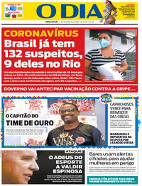 Capa do jornal O Dia 28/02/2020