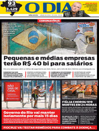 Capa do jornal O Dia 28/03/2020