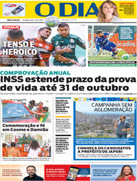 Capa do jornal O Dia 28/09/2020