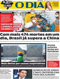 Capa do jornal O Dia 29/04/2020