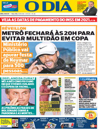 Capa do jornal O Dia 29/12/2020