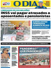 Capa do jornal O Dia 31/08/2020