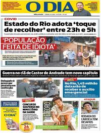 Capa do jornal O Dia 13/03/2021