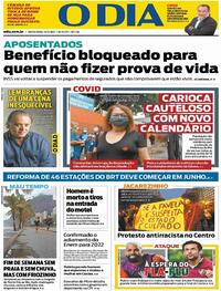 Capa do jornal O Dia 14/05/2021